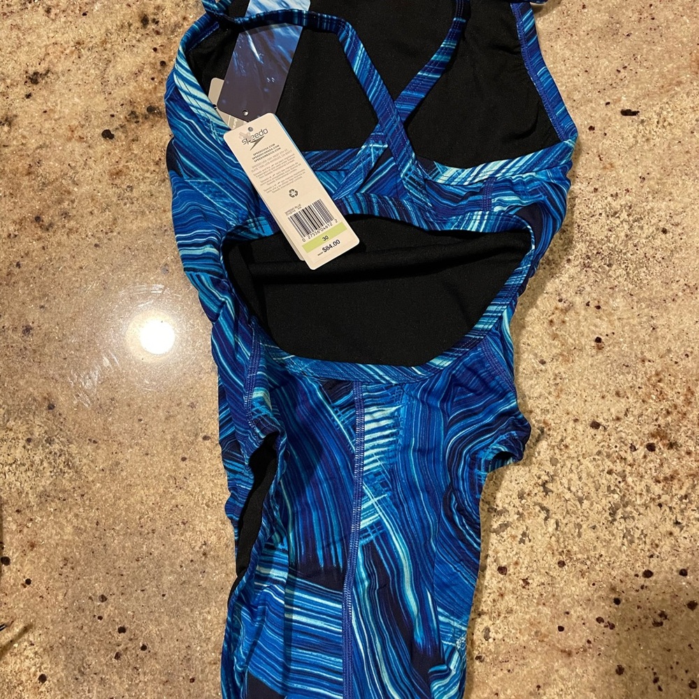 New w/tags Speedo Turbo stroke FLY blue Swimwear one piece swimsuit size 30